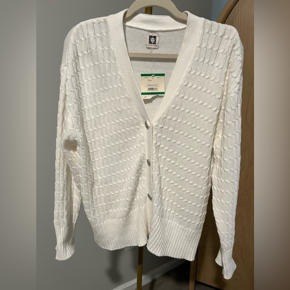 NWT Anne Klein Ivory Cardigan Sweater With Jewel Buttons